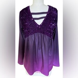 NWT Exclusive Purple Ombré Sequins Babydoll Empire Holiday Top Blouse Shirt M